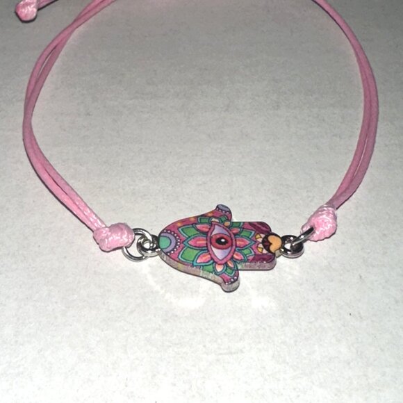🌸 Pink Adjustable Hamsa Hand Bracelet – Boho Protective Charm - Picture 2 of 4